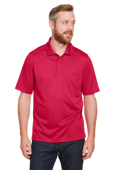 Harriton M348P Mens Advantage Performance Moisture Wicking Short Sleeve Polo Shirt w/ Pocket Red Front