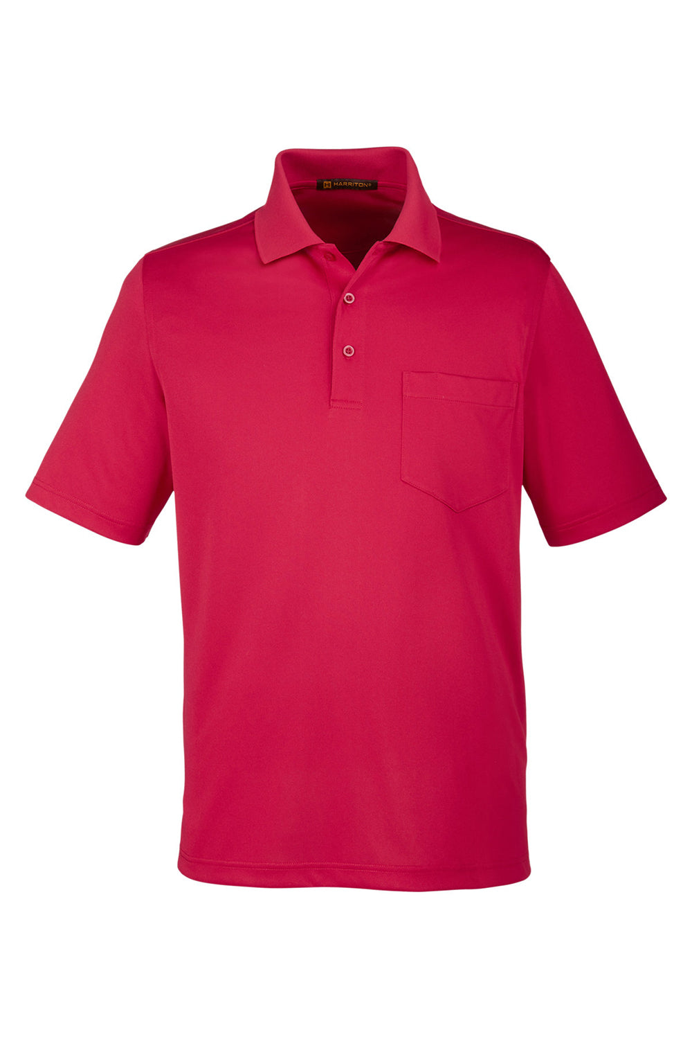 Harriton M348P Mens Advantage Performance Moisture Wicking Short Sleeve Polo Shirt w/ Pocket Red Flat Front