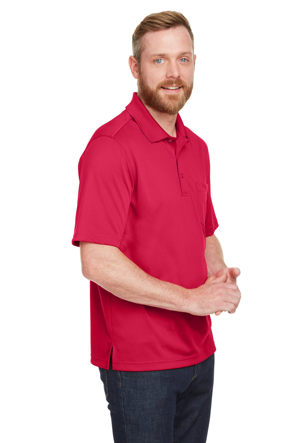 Harriton M348P Mens Advantage Performance Moisture Wicking Short Sleeve Polo Shirt w/ Pocket Red 3Q