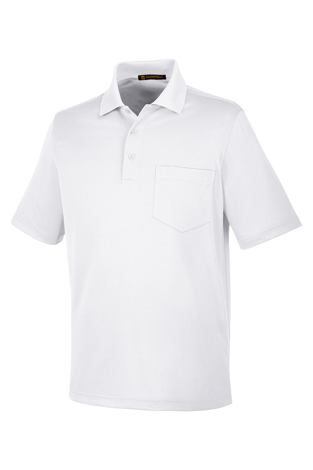 Harriton M348P Mens Advantage Performance Moisture Wicking Short Sleeve Polo Shirt w/ Pocket White Flat Front
