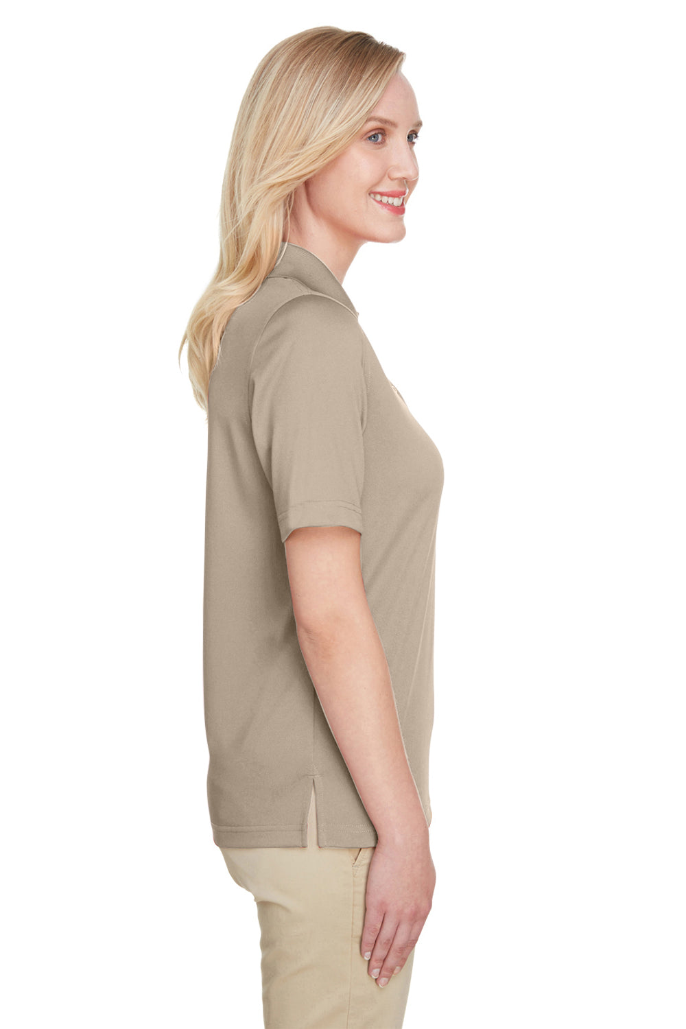 Harriton M348W Womens Advantage Performance Moisture Wicking Short Sleeve Polo Shirt Khaki Brown Side