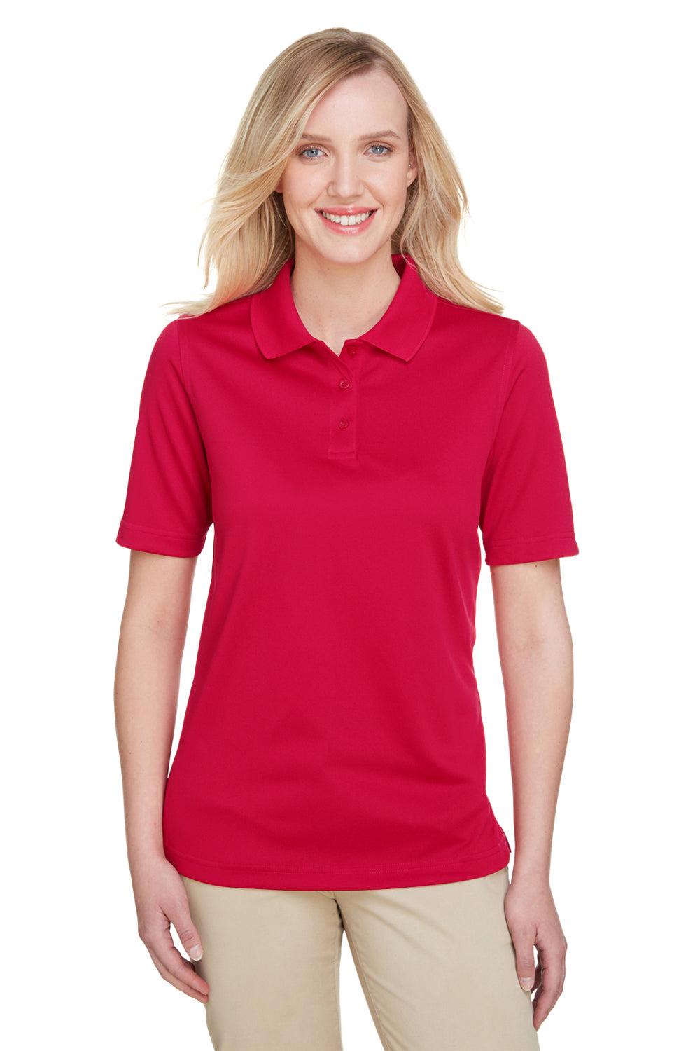 Harriton M348W Womens Advantage Performance Moisture Wicking Short Sleeve Polo Shirt Red Front