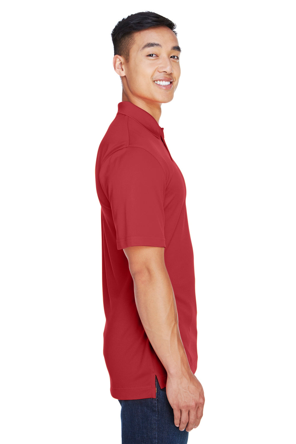 Harriton M353 Mens Double Mesh Moisture Wicking Short Sleeve Polo Shirt Red Side