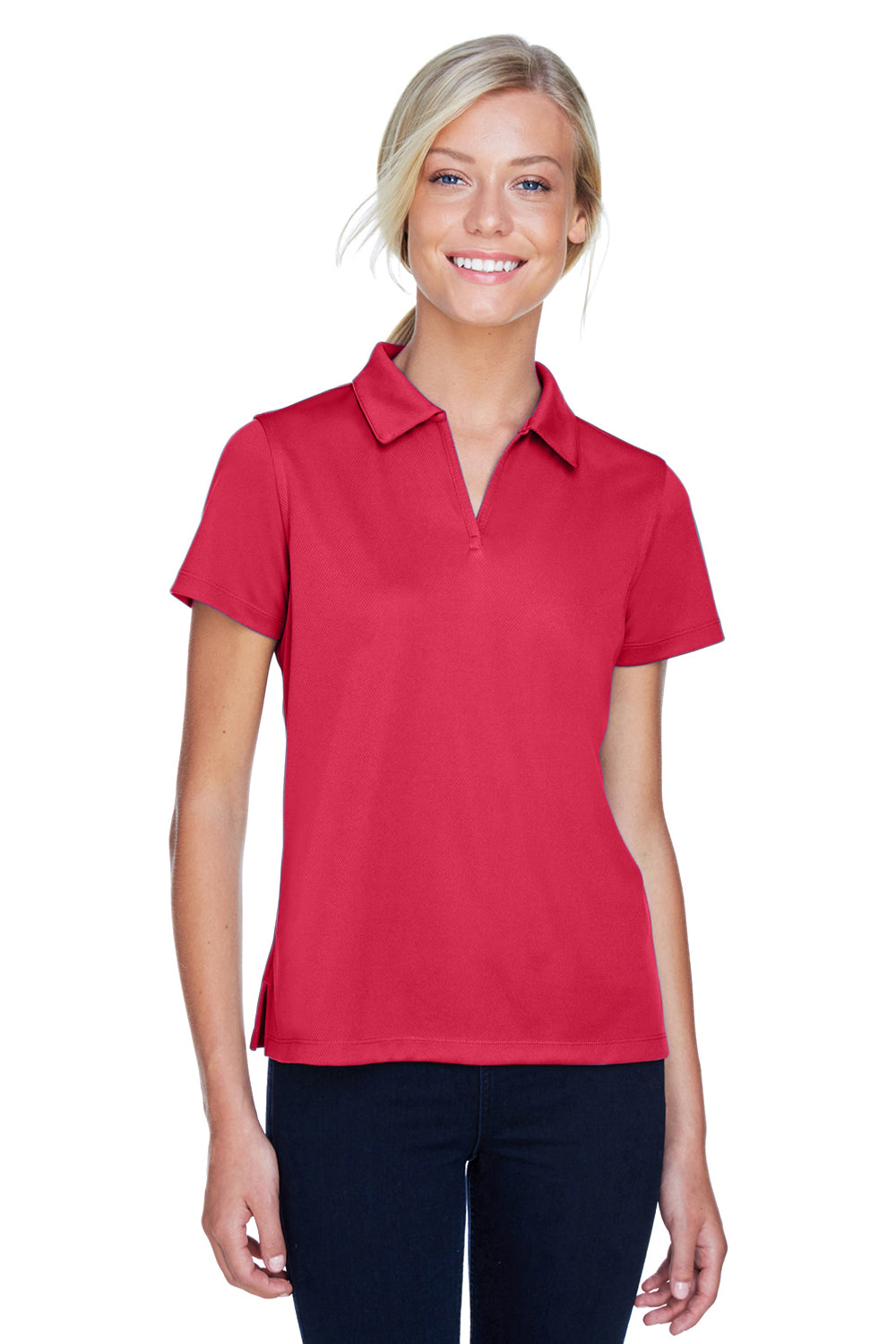 Harriton M353W Womens Double Mesh Moisture Wicking Short Sleeve Polo Shirt Red Front