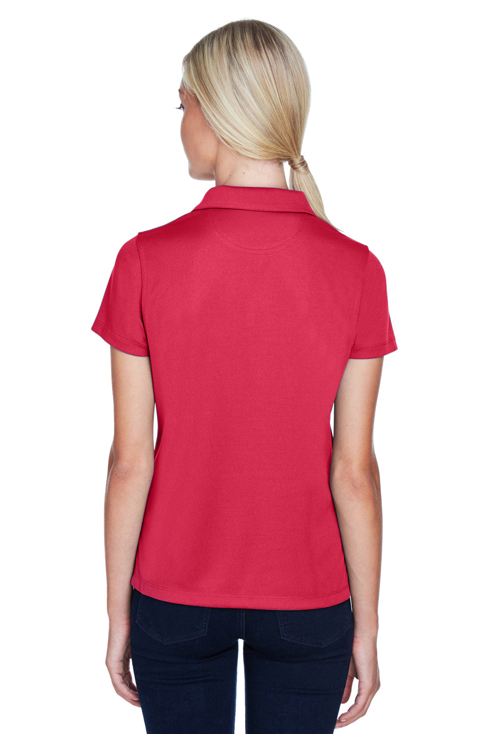 Harriton M353W Womens Double Mesh Moisture Wicking Short Sleeve Polo Shirt Red Back