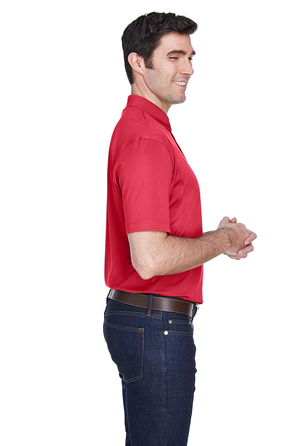 Harriton M354 Mens Moisture Wicking Short Sleeve Polo Shirt Red Side
