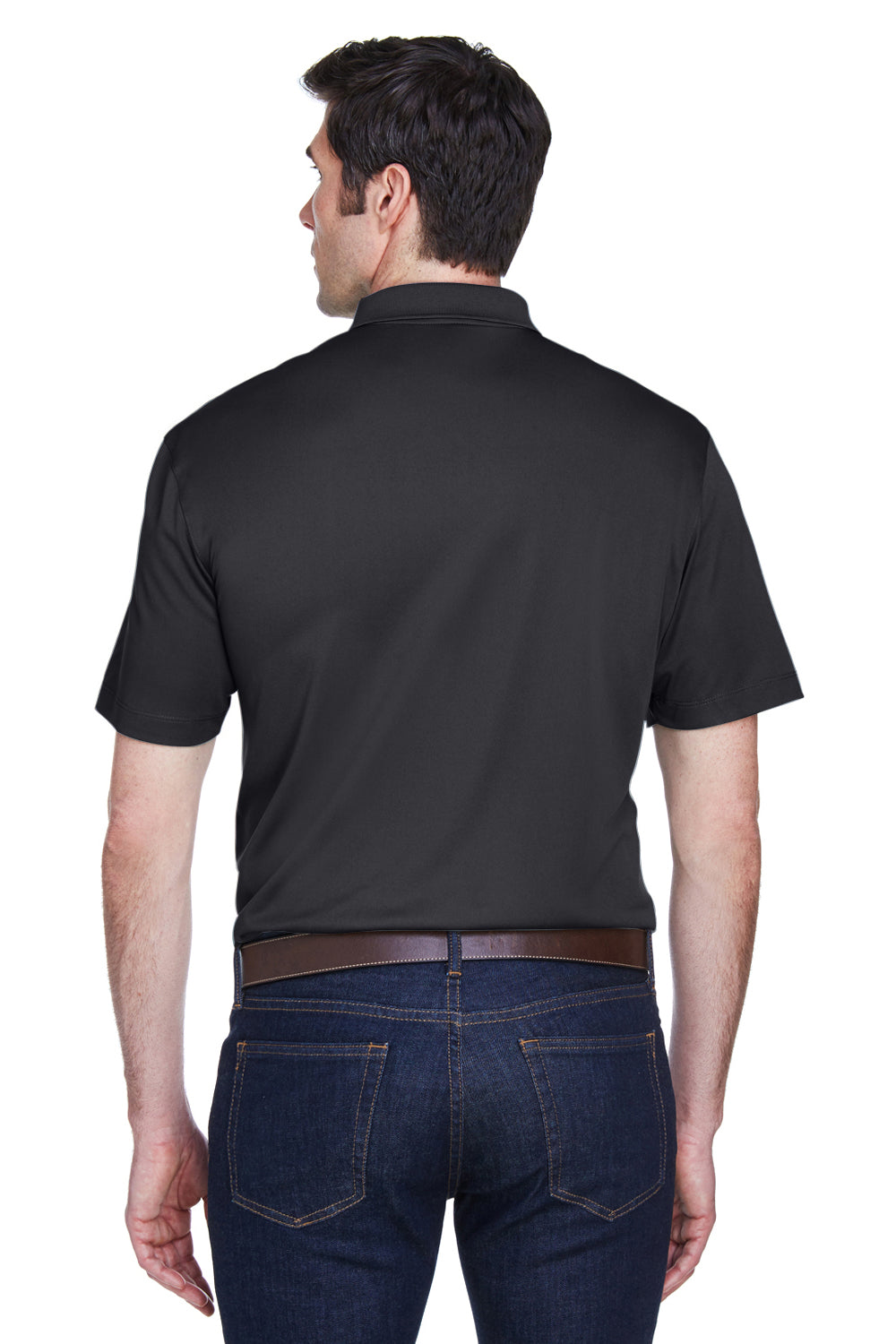Harriton M354 Mens Moisture Wicking Short Sleeve Polo Shirt Black Back