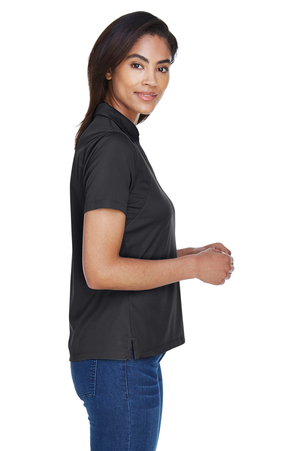 Harriton M354W Womens Moisture Wicking Short Sleeve Polo Shirt Black Side