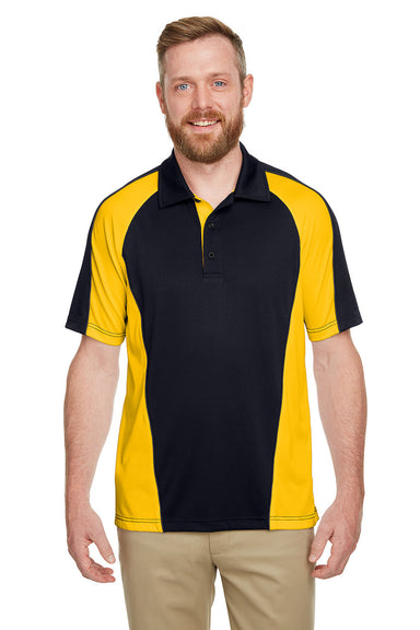Harriton M385 Mens Advantage Performance Moisture Wicking Colorblock Short Sleeve Polo Shirt Black/Sunray Yellow Front