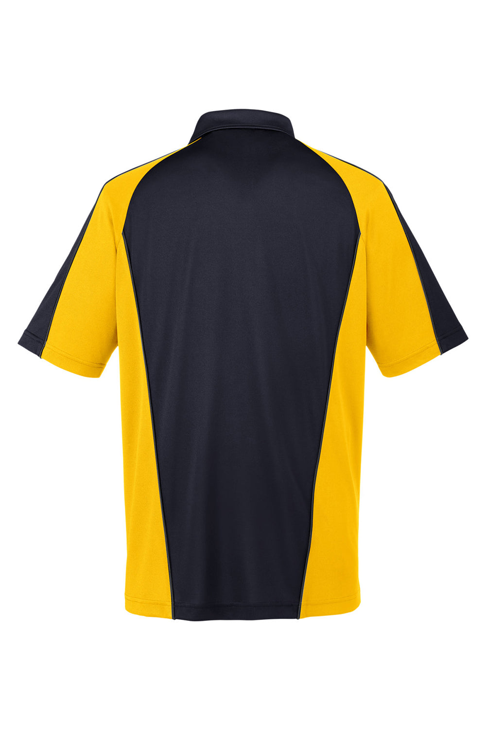 Harriton M385 Mens Advantage Performance Moisture Wicking Colorblock Short Sleeve Polo Shirt Black/Sunray Yellow Flat Back