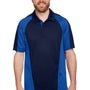 Harriton Mens Advantage Performance Moisture Wicking Colorblock Short Sleeve Polo Shirt - Dark Navy Blue/Royal Blue