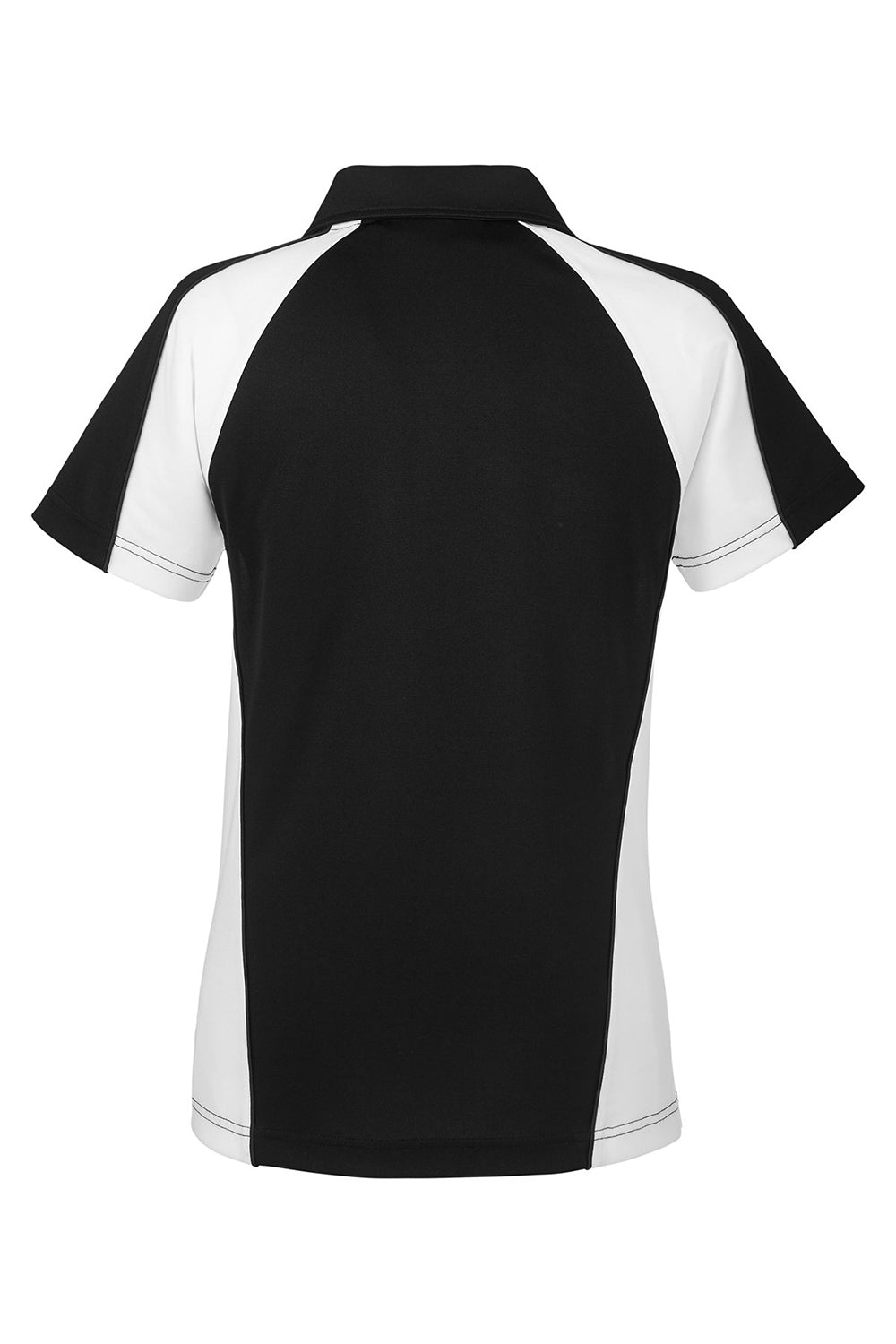 Harriton M385W Womens Advantage Performance Moisture Wicking Colorblock Short Sleeve Polo Shirt Black/White Flat Back