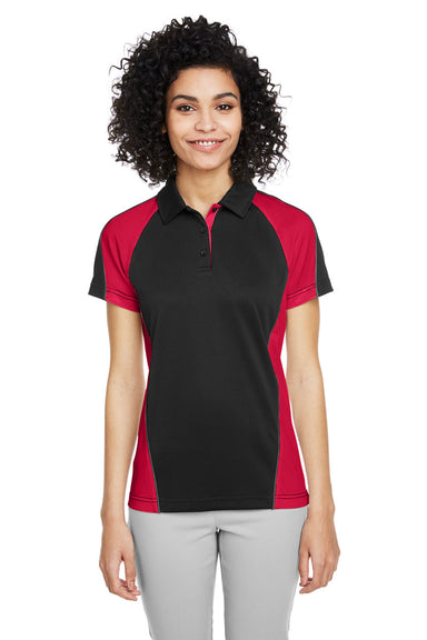 Harriton M385W Womens Advantage Performance Moisture Wicking Colorblock Short Sleeve Polo Shirt Black/Red Front