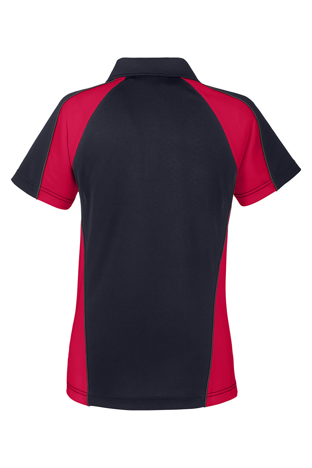 Harriton M385W Womens Advantage Performance Moisture Wicking Colorblock Short Sleeve Polo Shirt Black/Red Flat Back