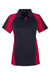 Harriton M385W Womens Advantage Performance Moisture Wicking Colorblock Short Sleeve Polo Shirt Black/Red Flat Front