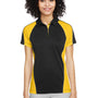 Harriton Womens Advantage Performance Moisture Wicking Colorblock Short Sleeve Polo Shirt - Black/Sunray Yellow