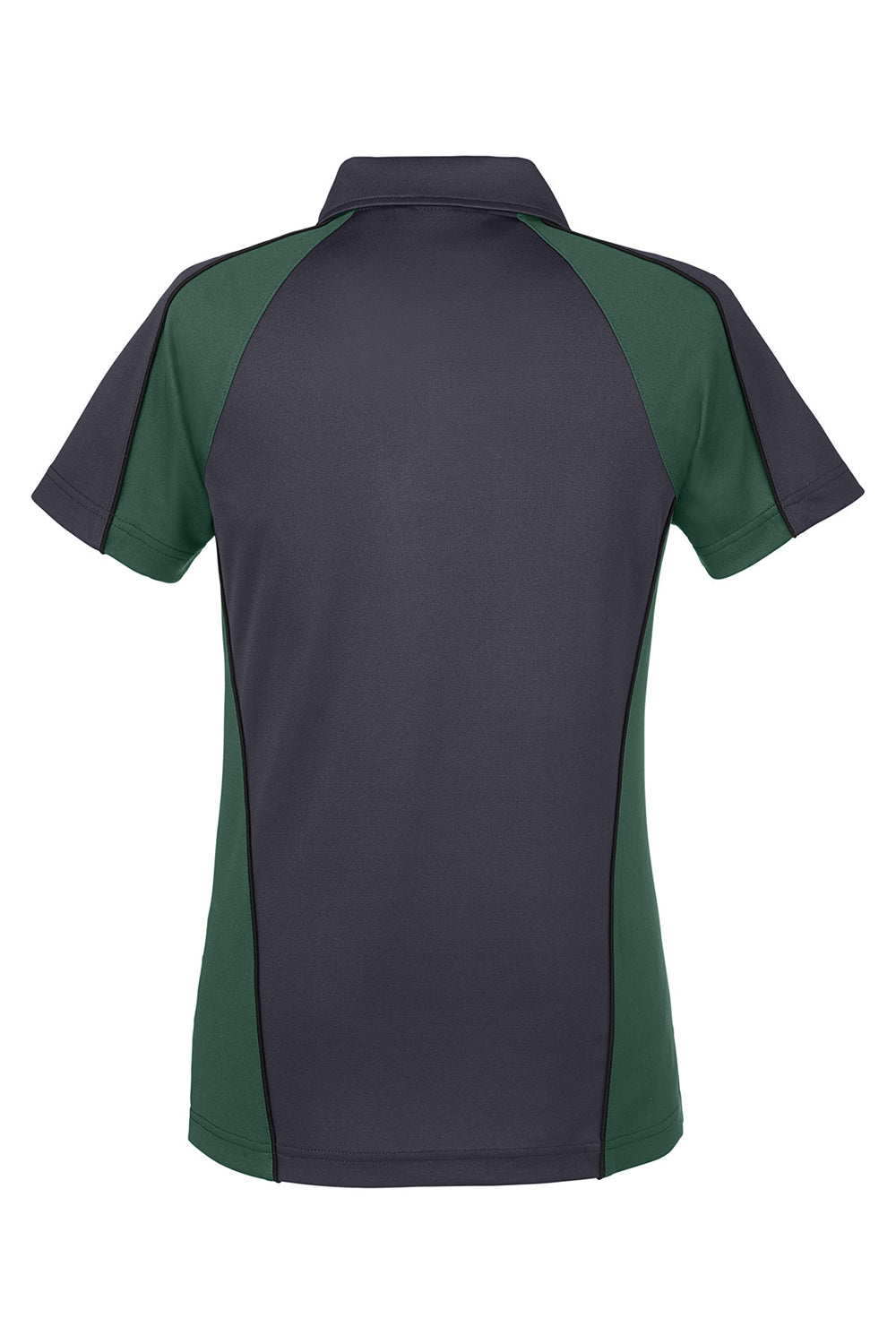 Harriton M385W Womens Advantage Performance Moisture Wicking Colorblock Short Sleeve Polo Shirt Dark Charcoal Grey/Dark Green Flat Back