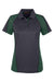 Harriton M385W Womens Advantage Performance Moisture Wicking Colorblock Short Sleeve Polo Shirt Dark Charcoal Grey/Dark Green Flat Front