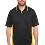 Harriton Mens Flash Performance Moisture Wicking Colorblock Short Sleeve Polo Shirt - Black/Sunray Yellow - NEW