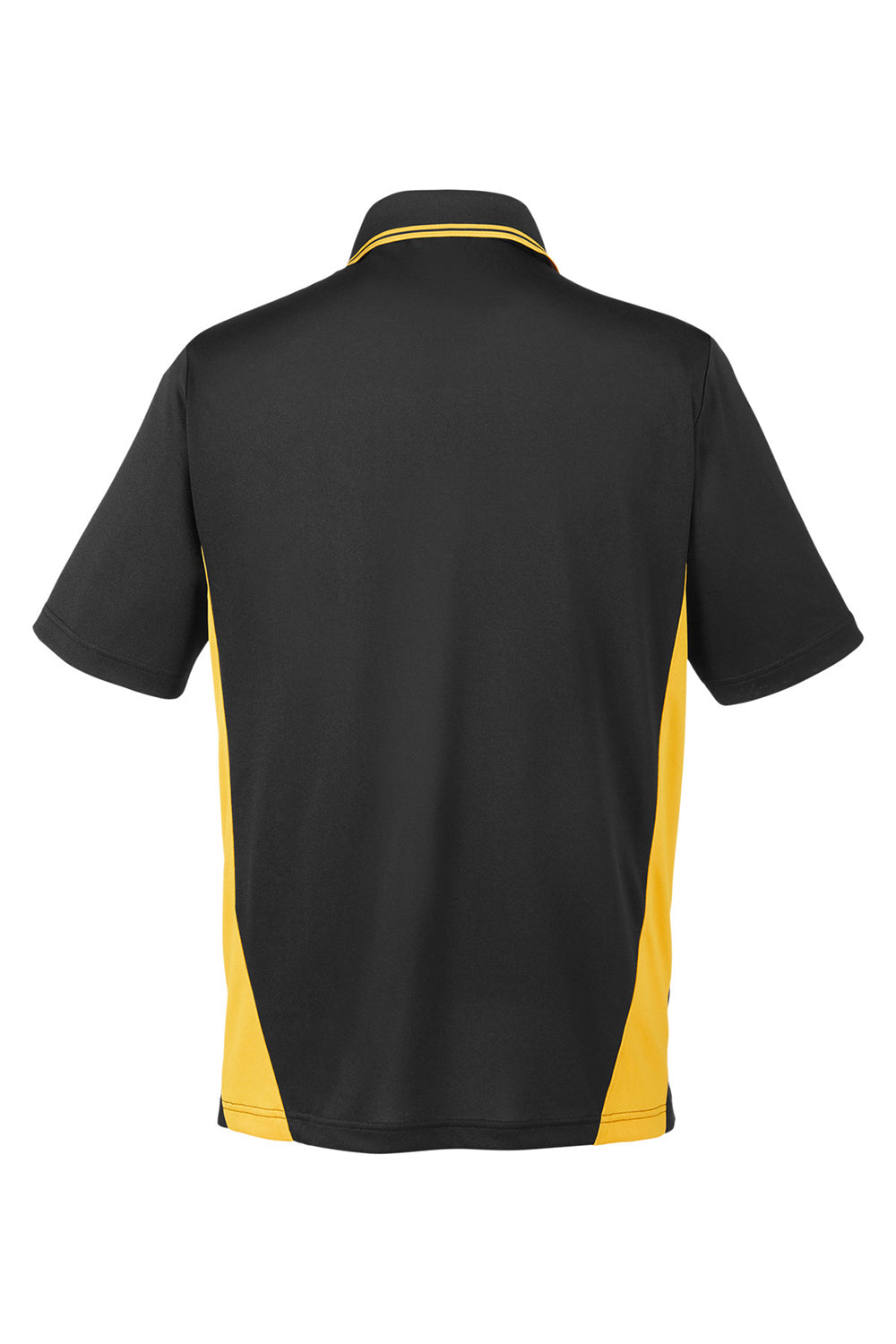 Harriton M386/M386T Mens Flash Performance Moisture Wicking Colorblock Short Sleeve Polo Shirt Black/Sunray Yellow Flat Back