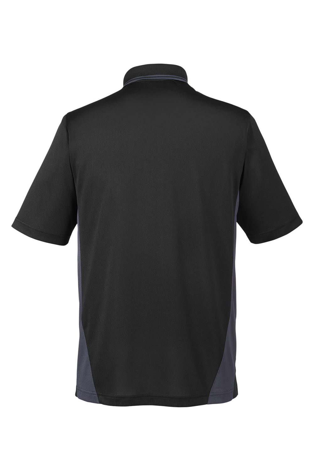 Harriton M386/M386T Mens Flash Performance Moisture Wicking Colorblock Short Sleeve Polo Shirt Black/Dark Charcoal Grey Flat Back