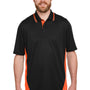 Harriton Mens Flash Performance Moisture Wicking Colorblock Short Sleeve Polo Shirt - Black/Team Orange - NEW