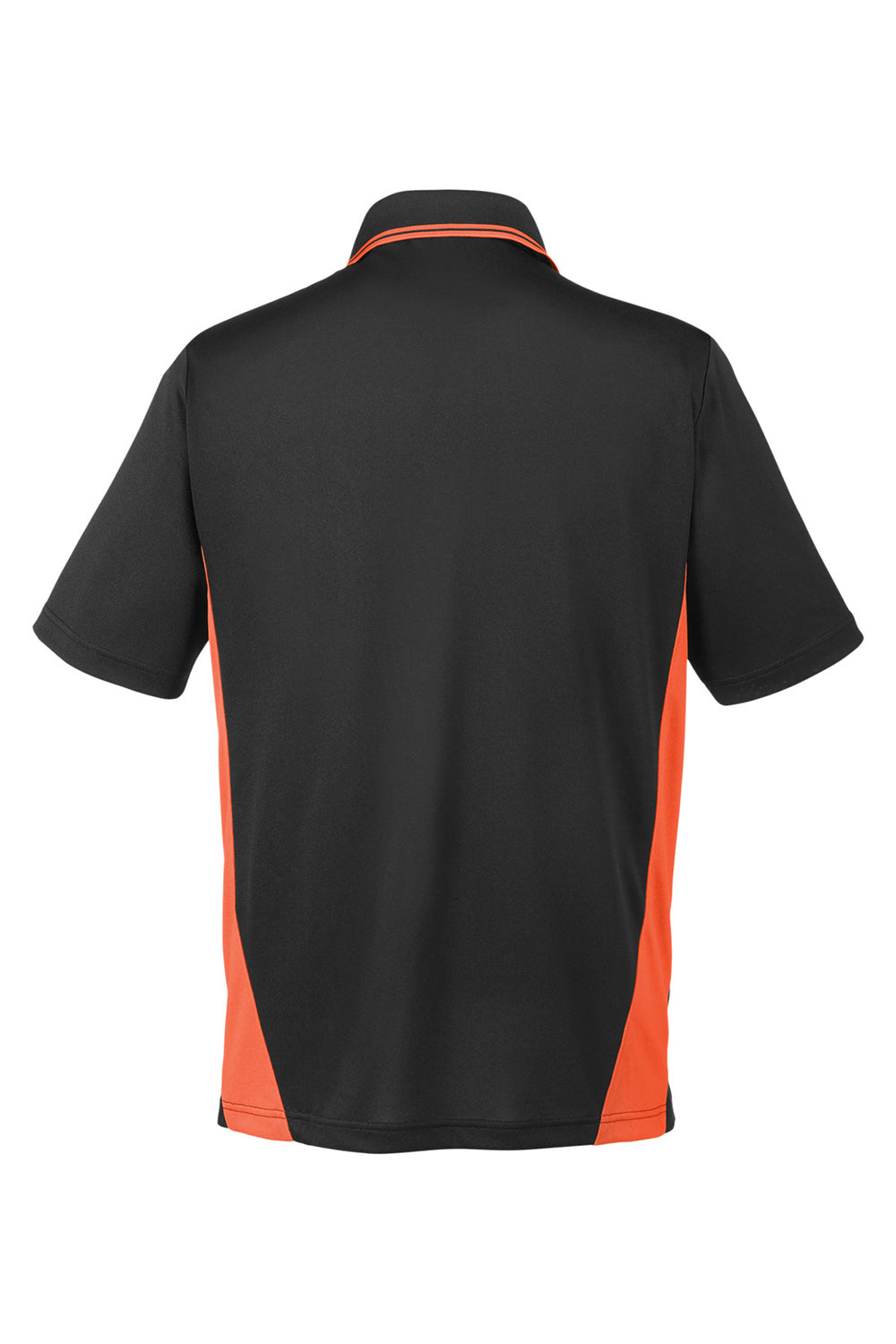 Harriton M386/M386T Mens Flash Performance Moisture Wicking Colorblock Short Sleeve Polo Shirt Black/Team Orange Flat Back