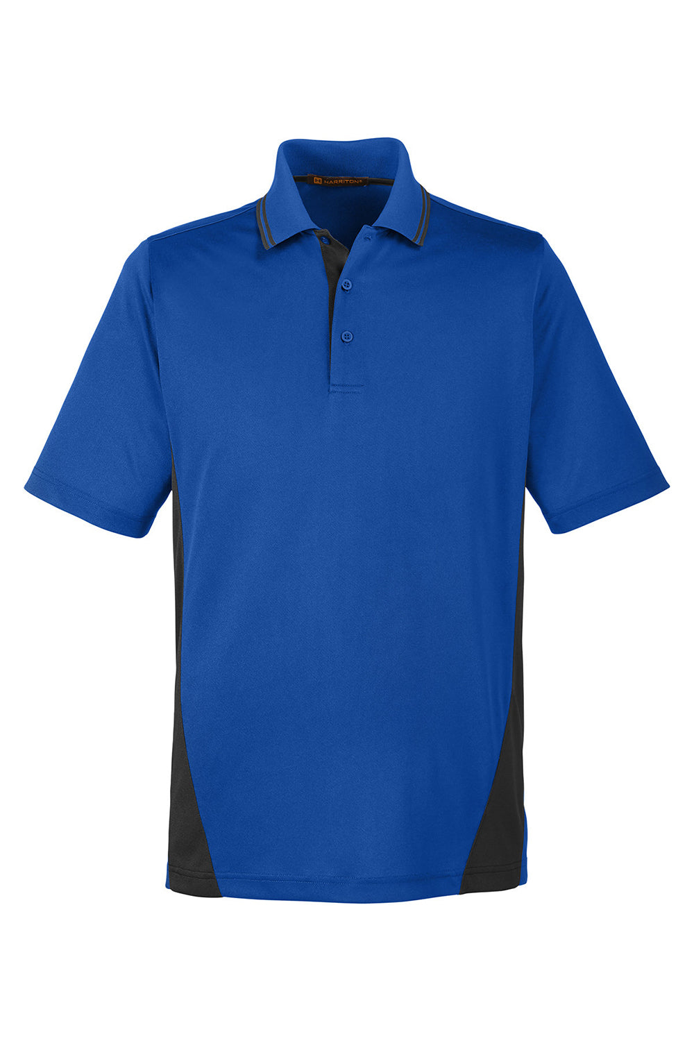 Harriton M386/M386T Mens Flash Performance Moisture Wicking Colorblock Short Sleeve Polo Shirt True Royal Blue/Black Flat Front