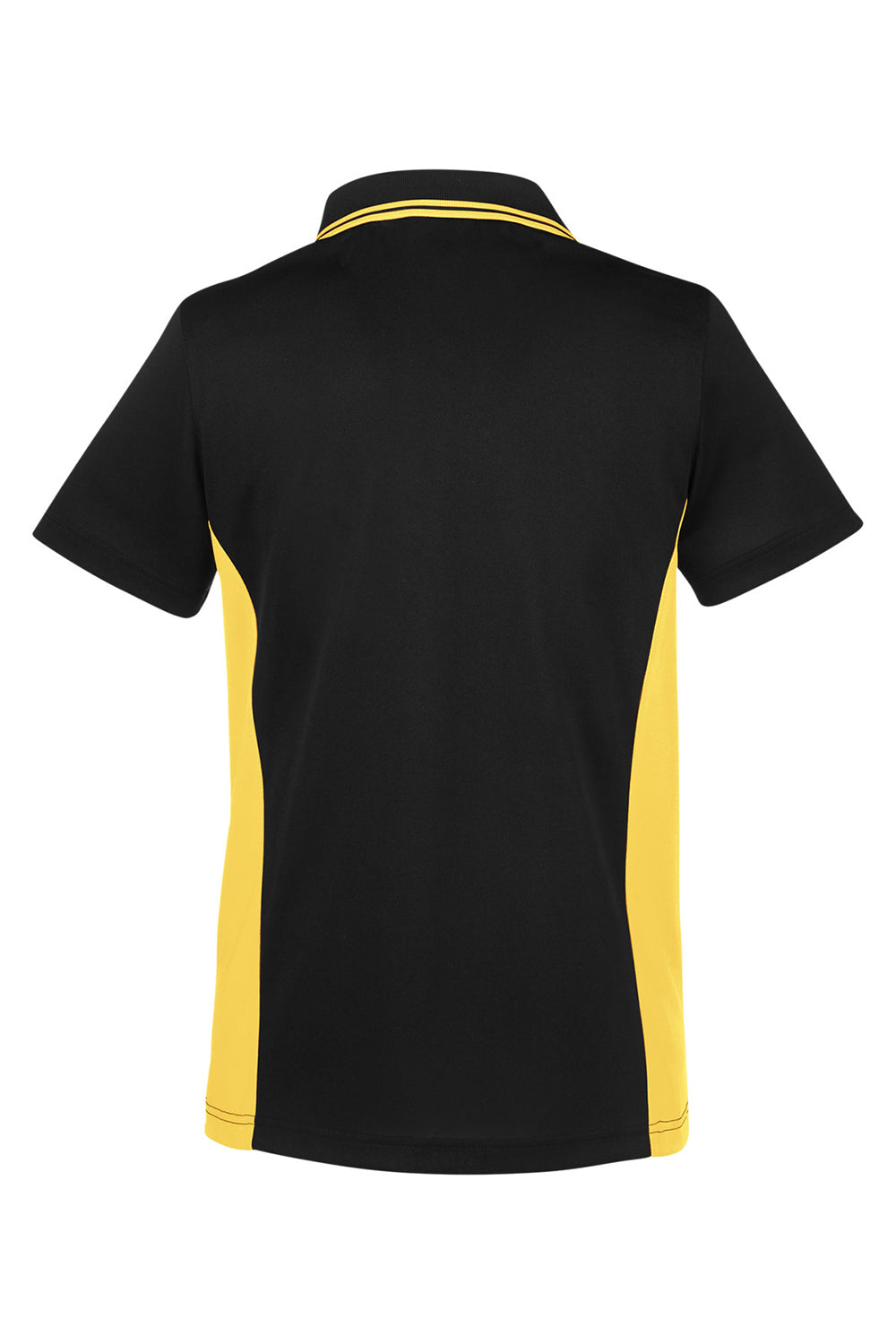 Harriton M386W Womens Flash Performance Moisture Wicking Colorblock Short Sleeve Polo Shirt Black/Sunray Yellow Flat Back
