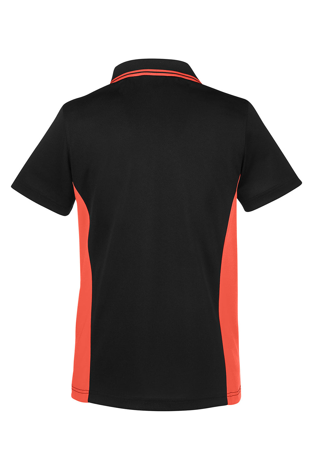 Harriton M386W Womens Flash Performance Moisture Wicking Colorblock Short Sleeve Polo Shirt Black/Team Orange Flat Back