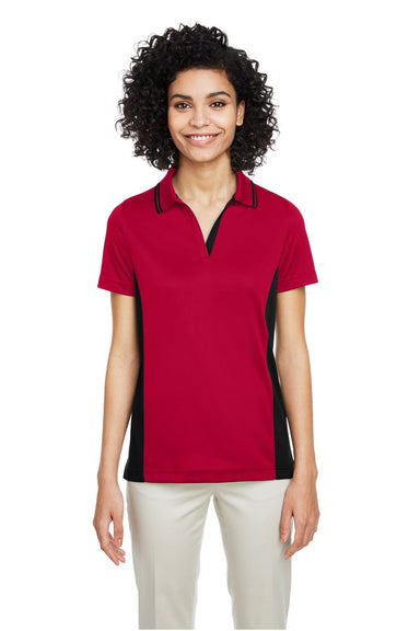 Harriton M386W Womens Flash Performance Moisture Wicking Colorblock Short Sleeve Polo Shirt Red/Black Front