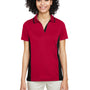 Harriton Womens Flash Performance Moisture Wicking Colorblock Short Sleeve Polo Shirt - Red/Black