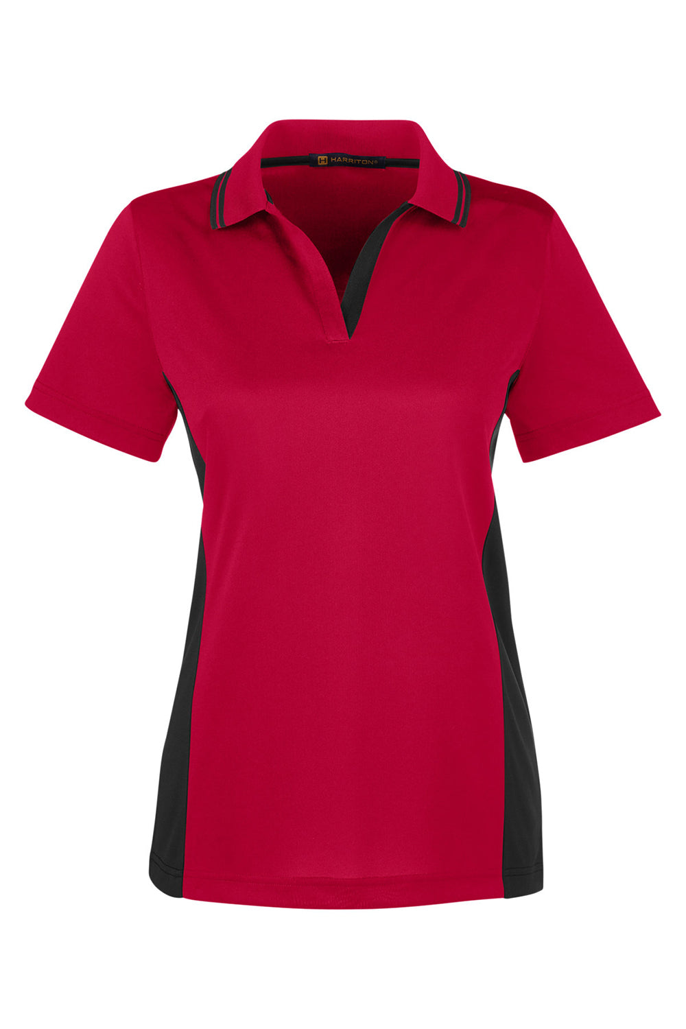 Harriton M386W Womens Flash Performance Moisture Wicking Colorblock Short Sleeve Polo Shirt Red/Black Flat Front