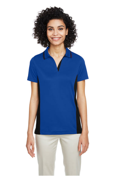 Harriton M386W Womens Flash Performance Moisture Wicking Colorblock Short Sleeve Polo Shirt True Royal Blue/Black Front