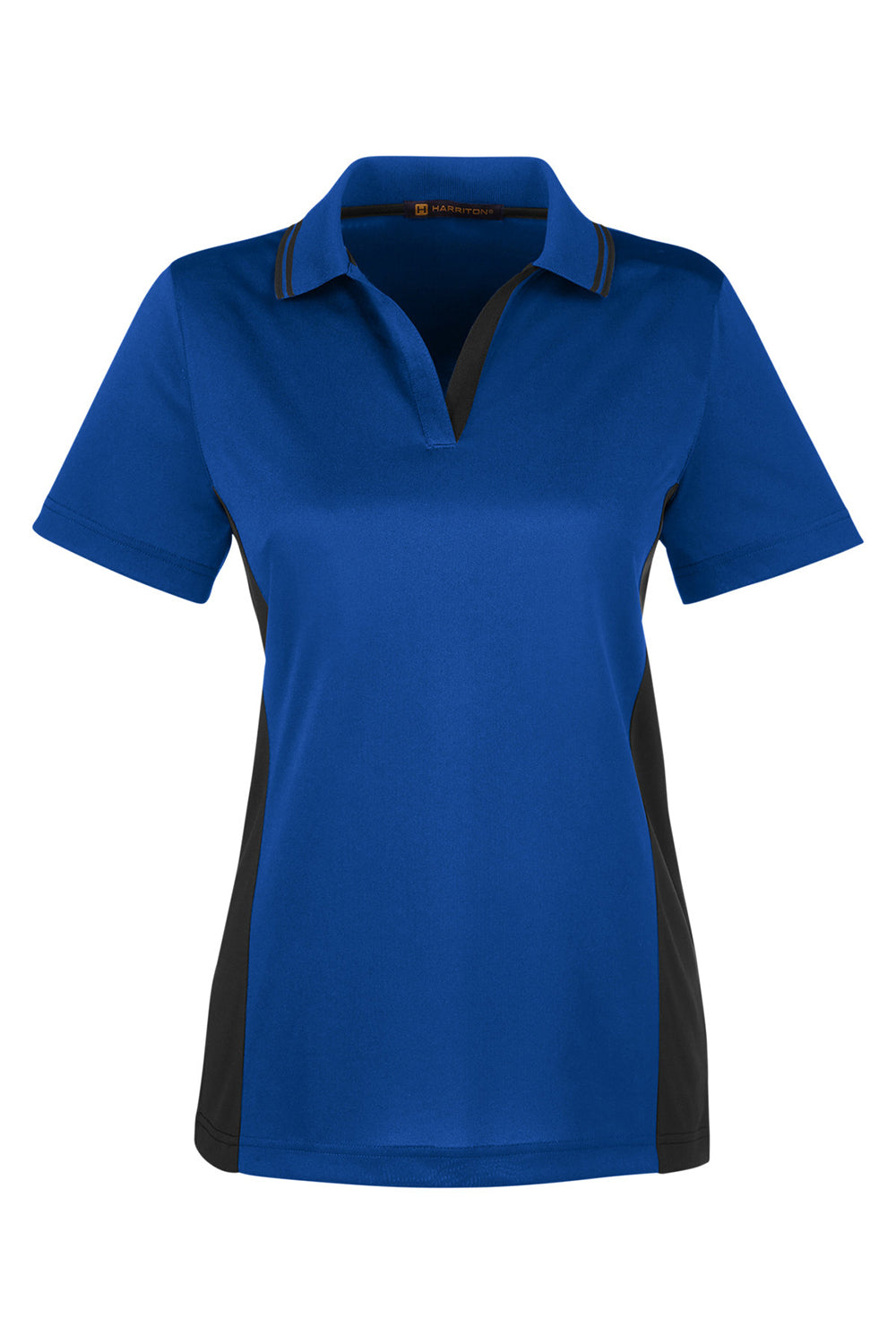 Harriton M386W Womens Flash Performance Moisture Wicking Colorblock Short Sleeve Polo Shirt True Royal Blue/Black Flat Front