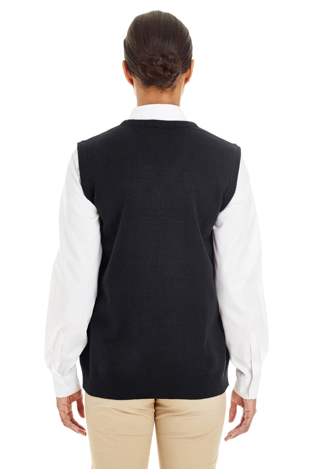 Harriton M415W Womens Pilbloc V-Neck Sweater Vest Black Back