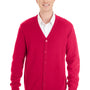 Harriton Mens Pilbloc Pill Resistant Button Down Long Sleeve Cardigan Sweater - Red