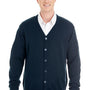Harriton Mens Pilbloc Pill Resistant Button Down Long Sleeve Cardigan Sweater - Dark Navy Blue