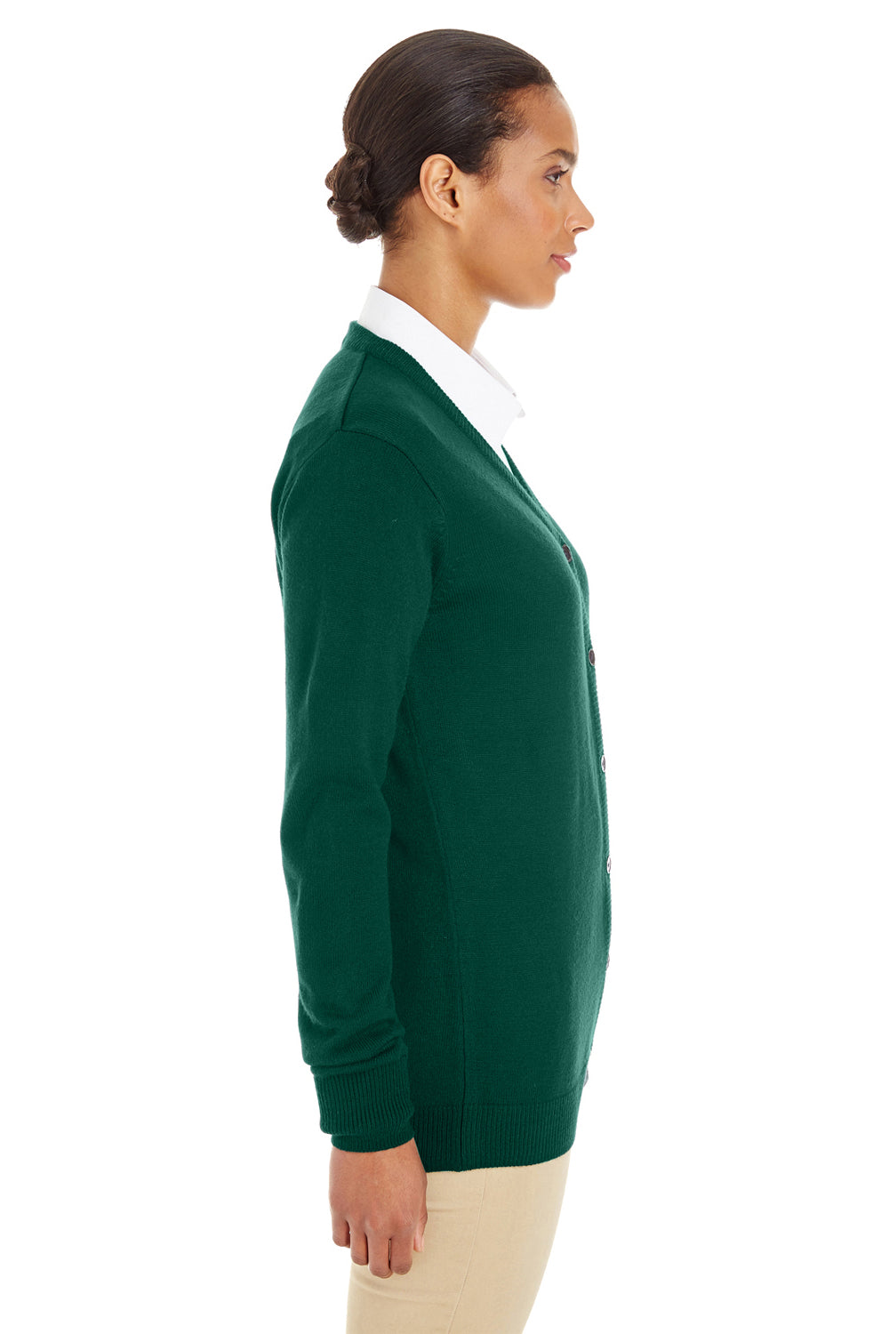 Harriton M425W Womens Pilbloc Button Down Lone Sleeve Cardigan Sweater Hunter Green Side