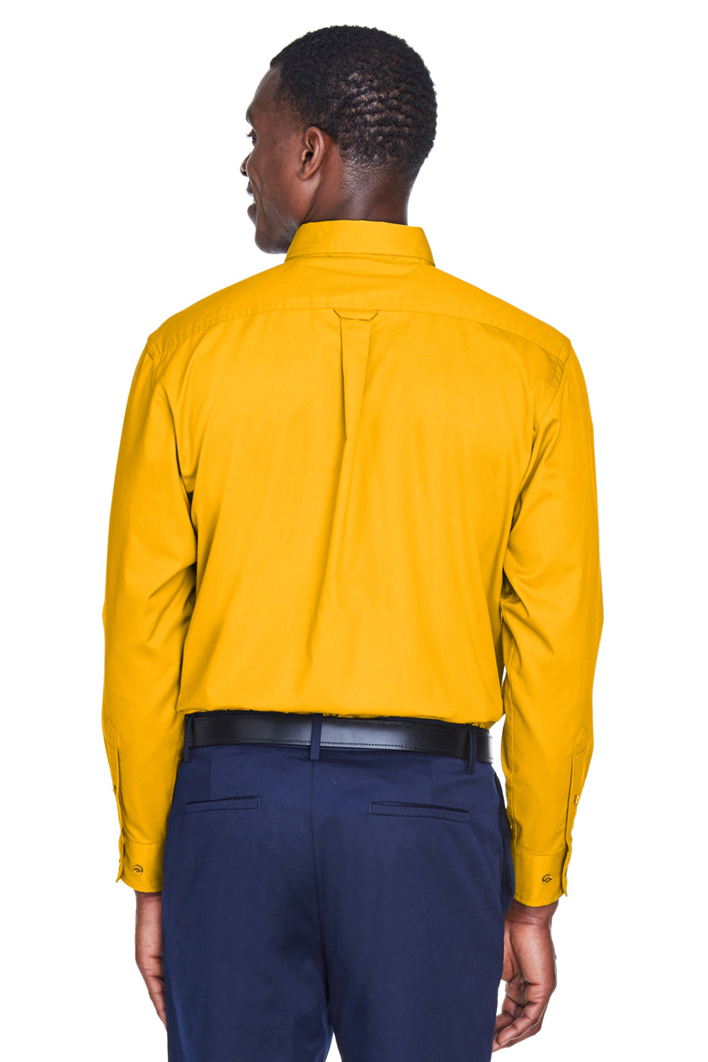 Harriton M500 Mens Wrinkle Resistant Long Sleeve Button Down Shirt w/ Pocket Gold Back