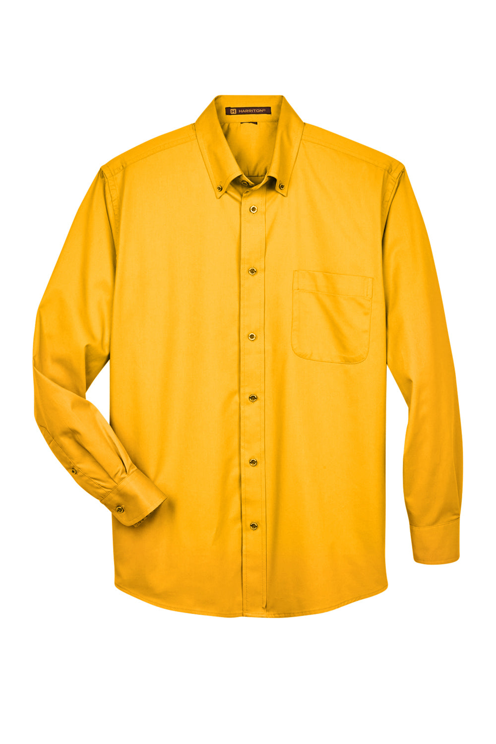 Harriton M500/M500T Wrinkle Resistant Long Sleeve Button Down Shirt w/ Pocket Sunray Yellow Flat Front