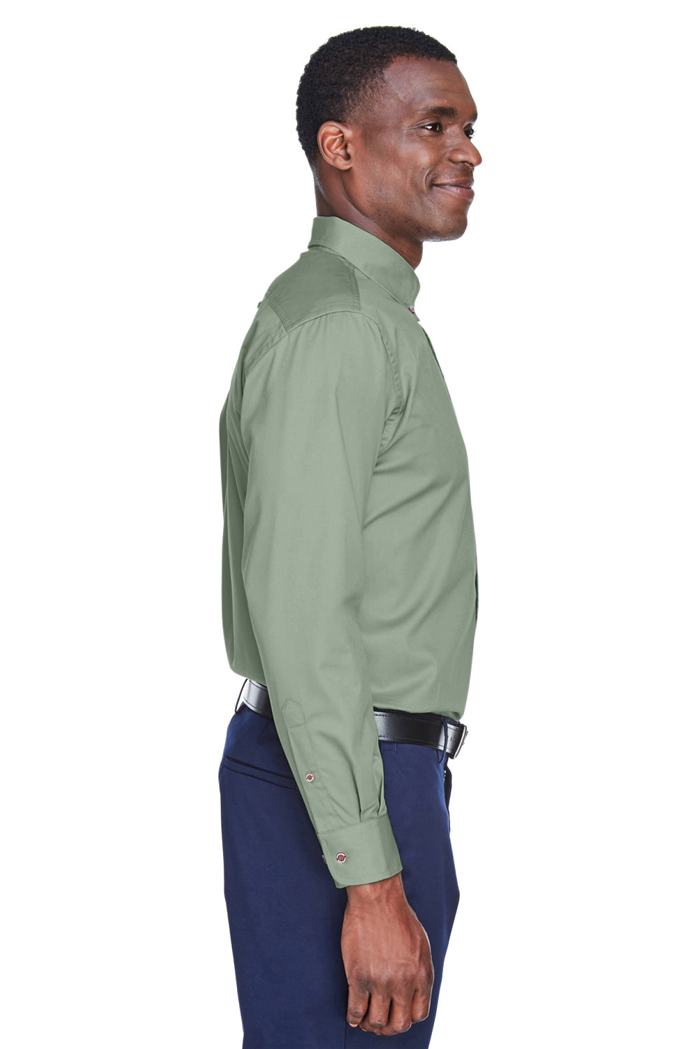 Harriton M500 Mens Wrinkle Resistant Long Sleeve Button Down Shirt w/ Pocket Dill Green Side