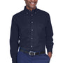 Harriton Mens Wrinkle Resistant Long Sleeve Button Down Shirt w/ Pocket - Navy Blue