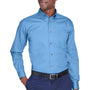 Harriton Mens Wrinkle Resistant Long Sleeve Button Down Shirt w/ Pocket - Light College Blue
