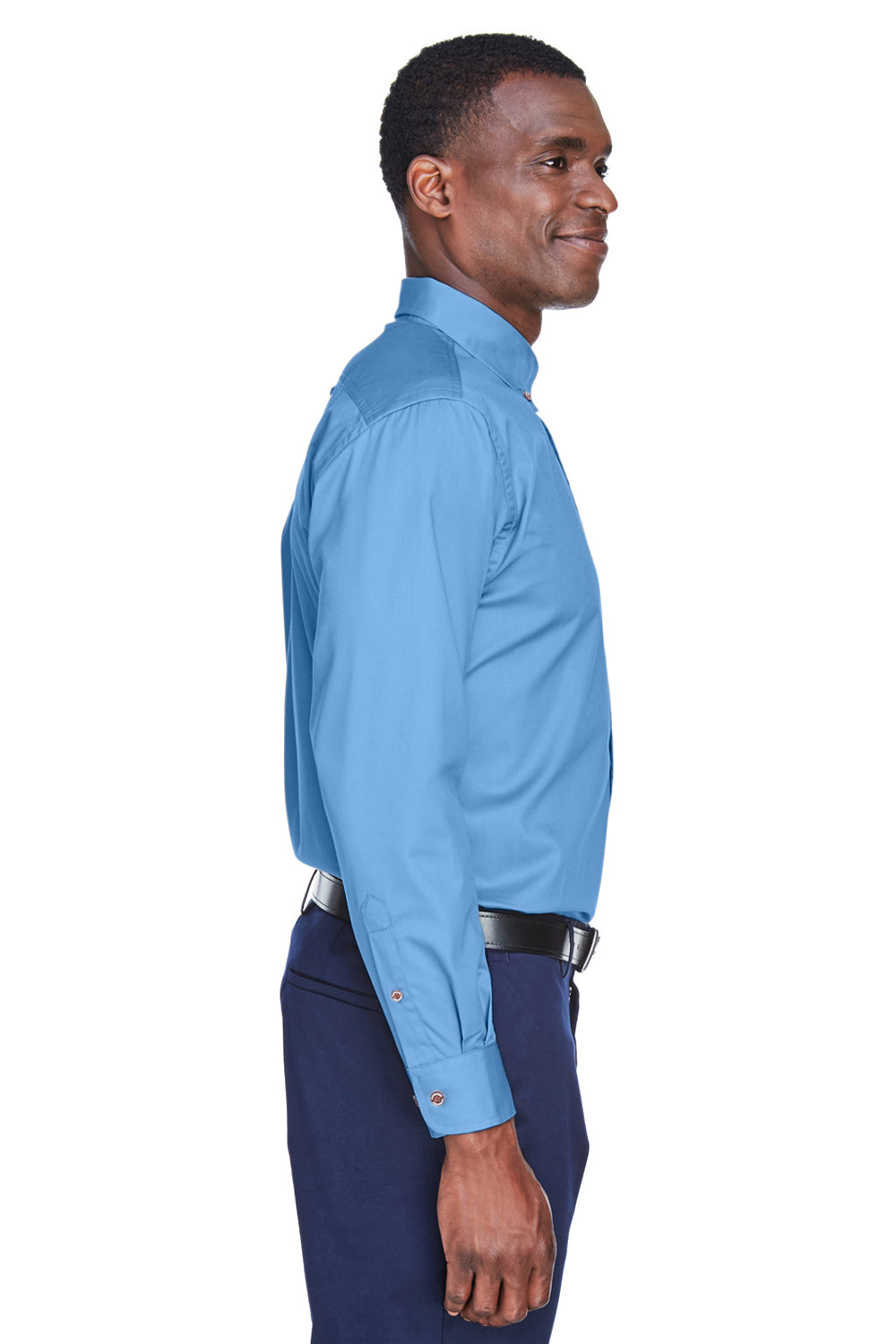 Harriton M500 Mens Wrinkle Resistant Long Sleeve Button Down Shirt w/ Pocket Light College Blue Side