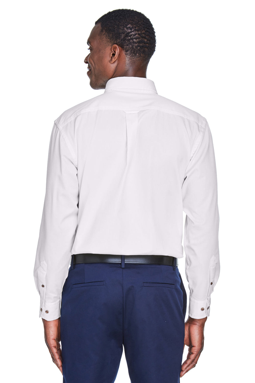 Harriton M500 Mens Wrinkle Resistant Long Sleeve Button Down Shirt w/ Pocket White Back