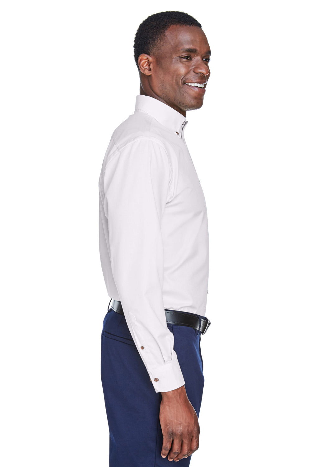 Harriton M500 Mens Wrinkle Resistant Long Sleeve Button Down Shirt w/ Pocket White Side