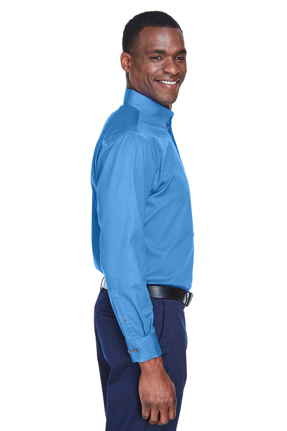 Harriton M500 Mens Wrinkle Resistant Long Sleeve Button Down Shirt w/ Pocket Nautical Blue Side