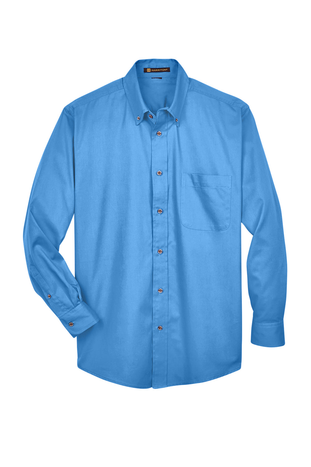 Harriton M500/M500T Wrinkle Resistant Long Sleeve Button Down Shirt w/ Pocket Nautical Blue Flat Front