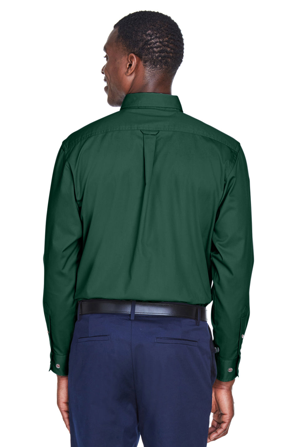 Harriton M500 Mens Wrinkle Resistant Long Sleeve Button Down Shirt w/ Pocket Hunter Green Back